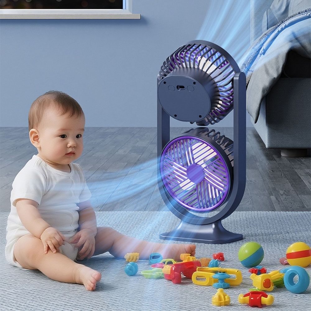 Cooling Fan 5 Gear Dual-Head Desktop Fan Night Light Rechargeable Double Head Desk Fan Lightweight Independent Control Small Electric Fan Summer Season