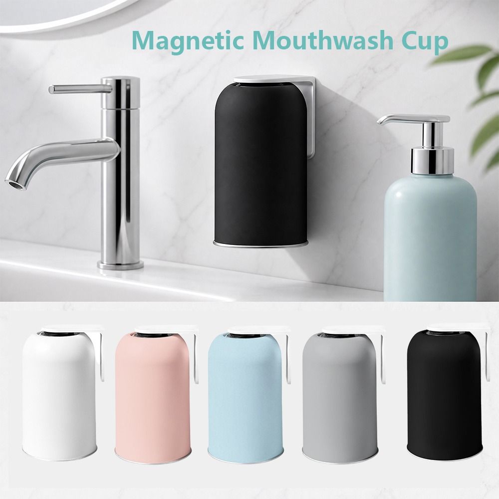 Multifunctional Large Capacity Magnetic Mouthwash Cup 304 Stainless Steel Wall Mounted Tooth Brushing Cup Space Saving No Punching Toothbrush Cup Family