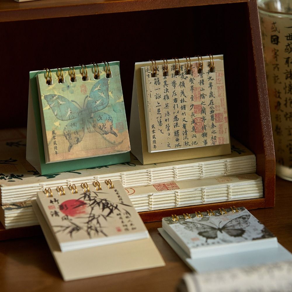 Portable Month Date Display 2026 Mini Desk Calendar Ink Wash Painting Chinese Style Horse Year Calendar Ancient Simple Monthly Planner Desktop Decoration