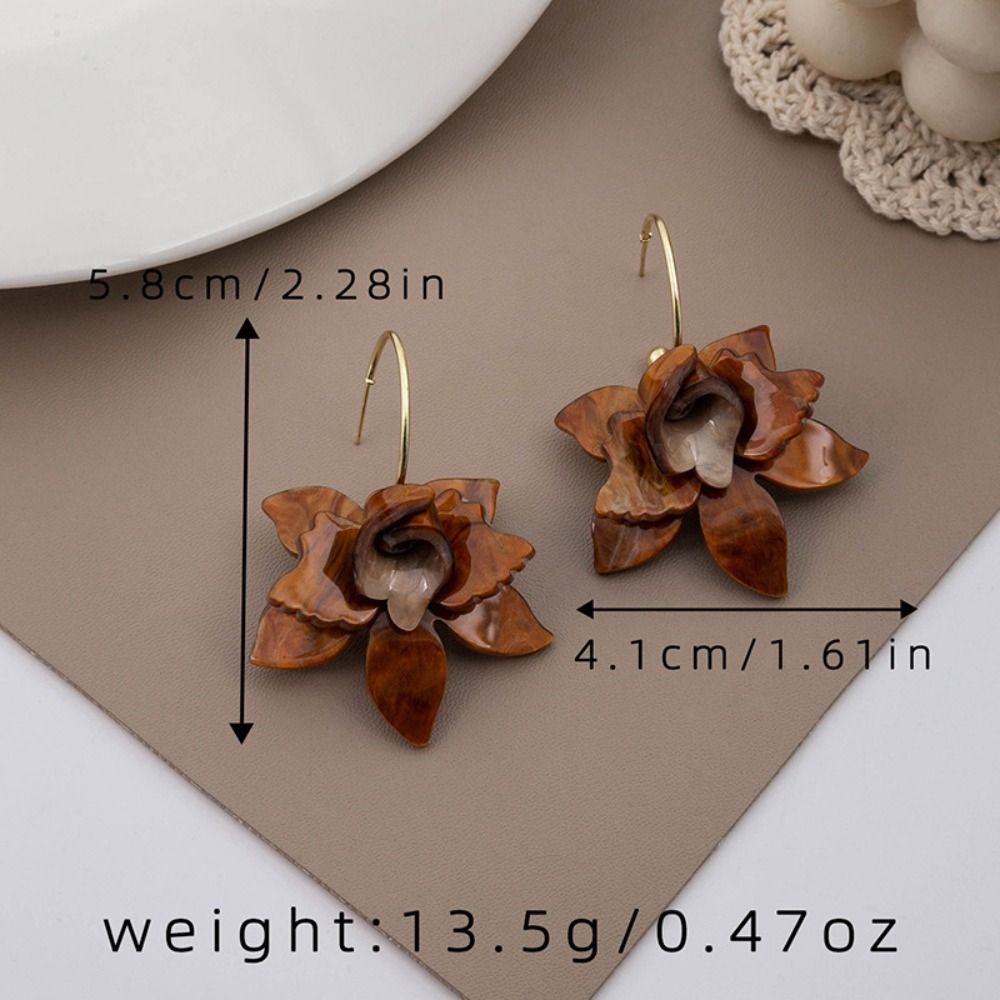 Romantic Ear Studs Acrylic Flower Earrings Retro Trendy Flower Earrings Studs Elegant Metal Vintage Acetate Earrings Women