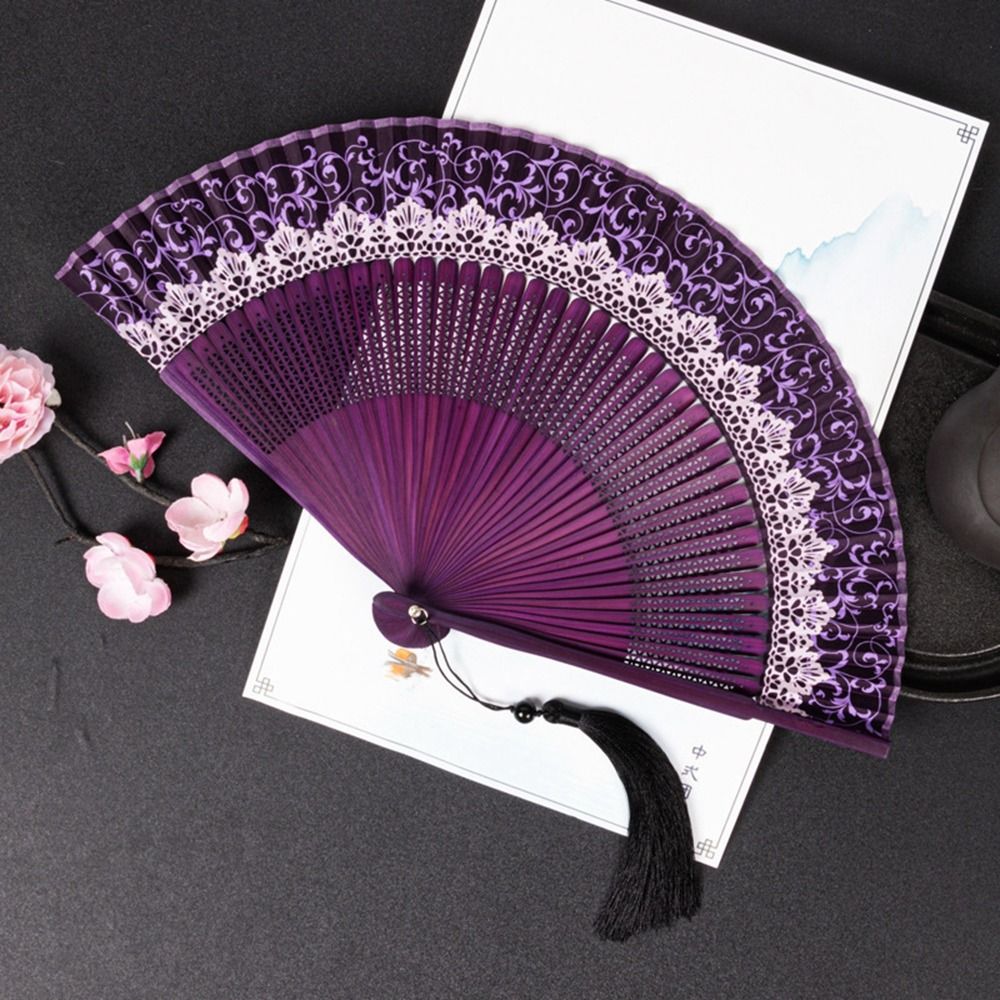 Small Folding Folding Fan Change Color With Tassel Dance Fan Silk Cloth Bamboo Hanfu Photography