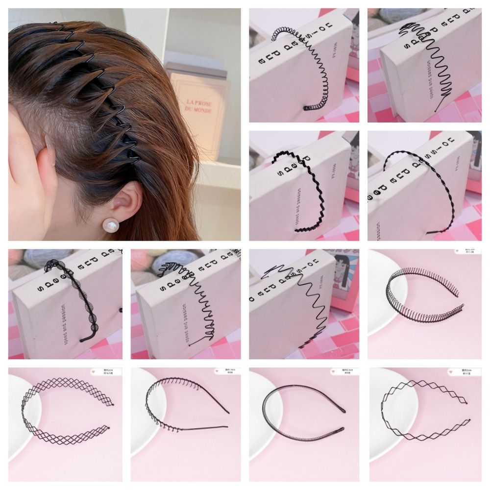 Fashion Wave Shape Headband Spring Shape Double Layer Thin Metal Hair Hoop Headwear Men Hair Bands Wash Face