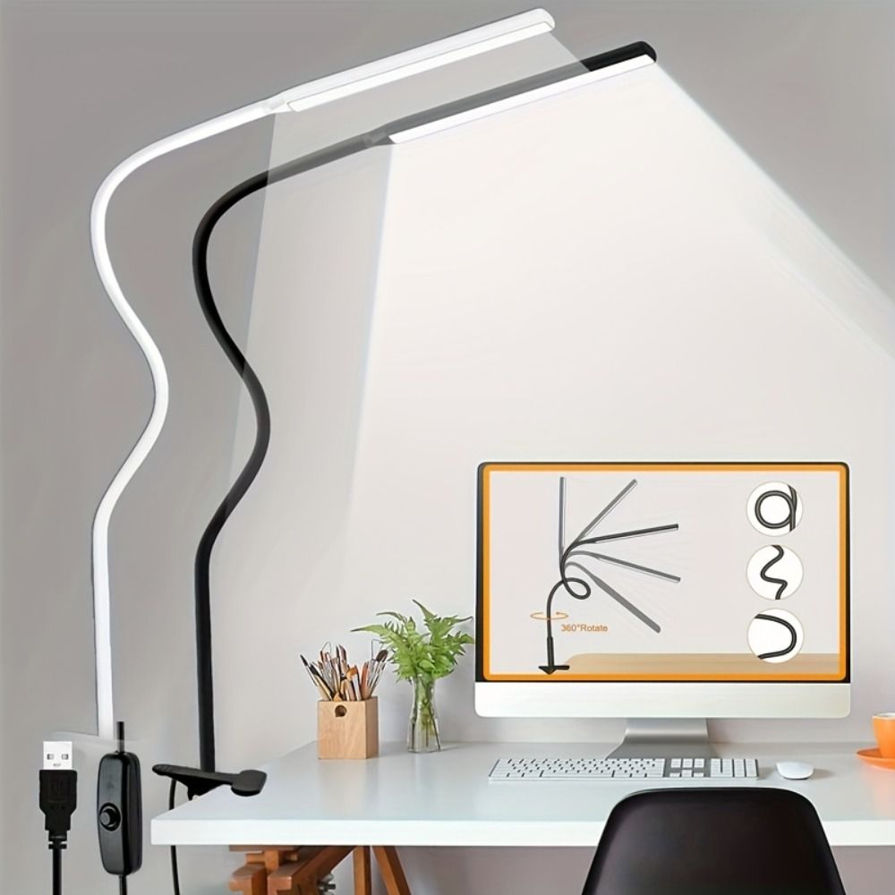 Portable With Clamp LED Clip-on Desk Lamp 360°Folding Flexible LED Table Lamp Powered Adjustable Reading Light Bedside
