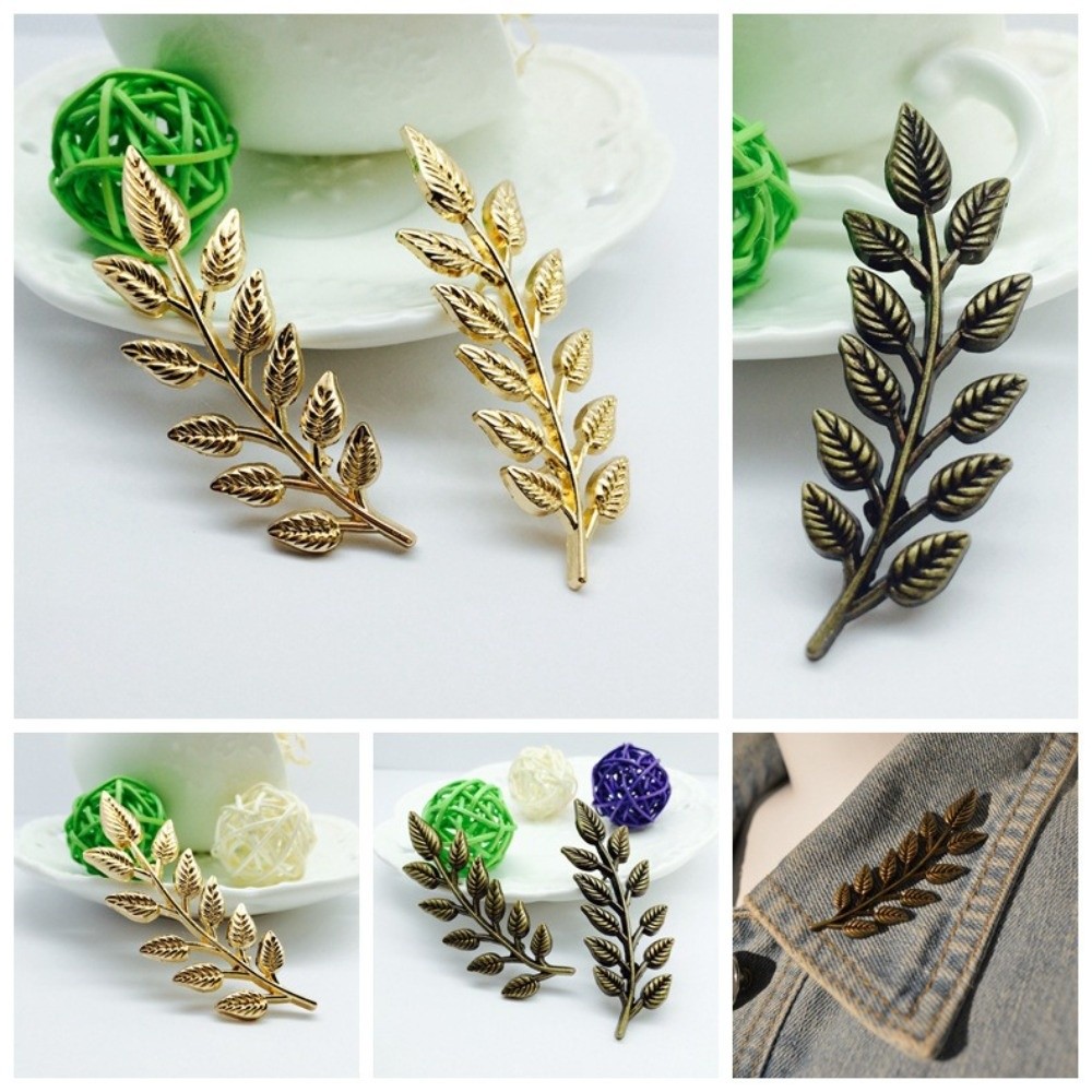 Fashion Retro Gold Silver Leaf Jewelry Metal Brooch Rhinestone Brooch Collar Brooch Vintage Style Retro Design Collar Pin Unisex Wear