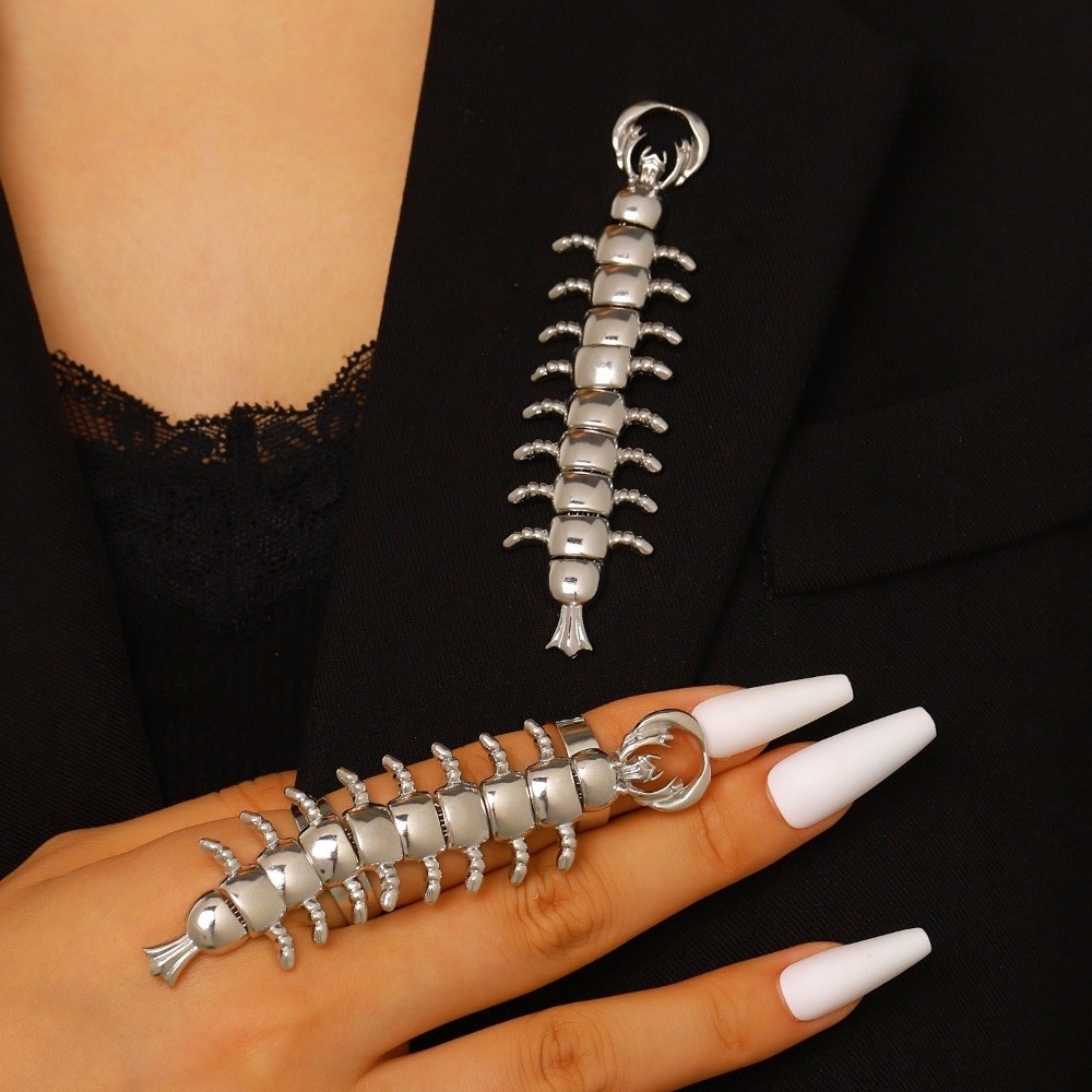 New Stainless Steel Centipede Cartilage Jewelry Retro Style Unique Design Gothic Punk Stud Earrings Necklace Personality Does Not Fade Insect Piercing Ring Brooch Party