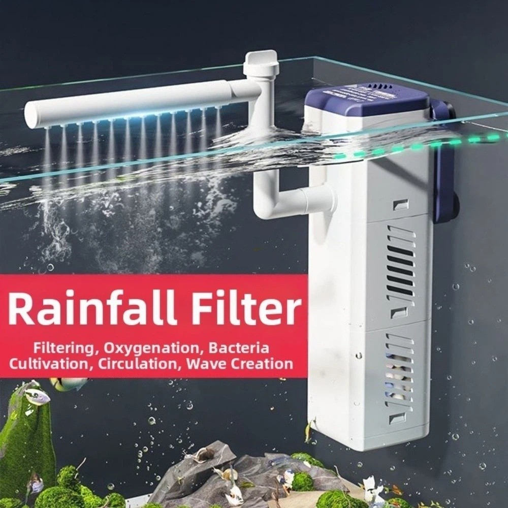 Aeration System 4-in- Filter Small Aquarium Filter Rain Shower Outlet Circulation Aeration Submersible Filter High Suction Power Energy Saving Fish Filter Pump Freshwater Aquarium