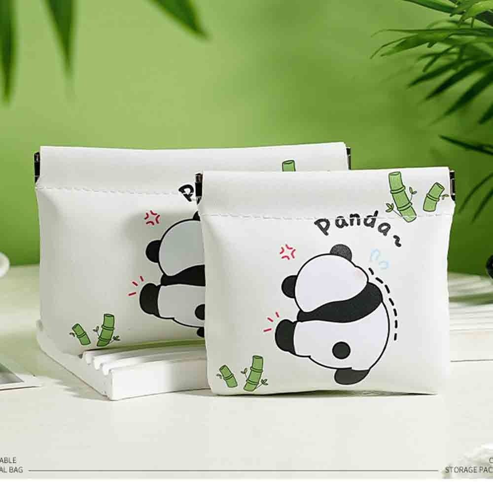 Cute Pu Mini Cosmetic Bag Panda Leaf Spring Bag Lipstick Storage Bag Self-closing Coin Purse Makeup Bag Change Storage