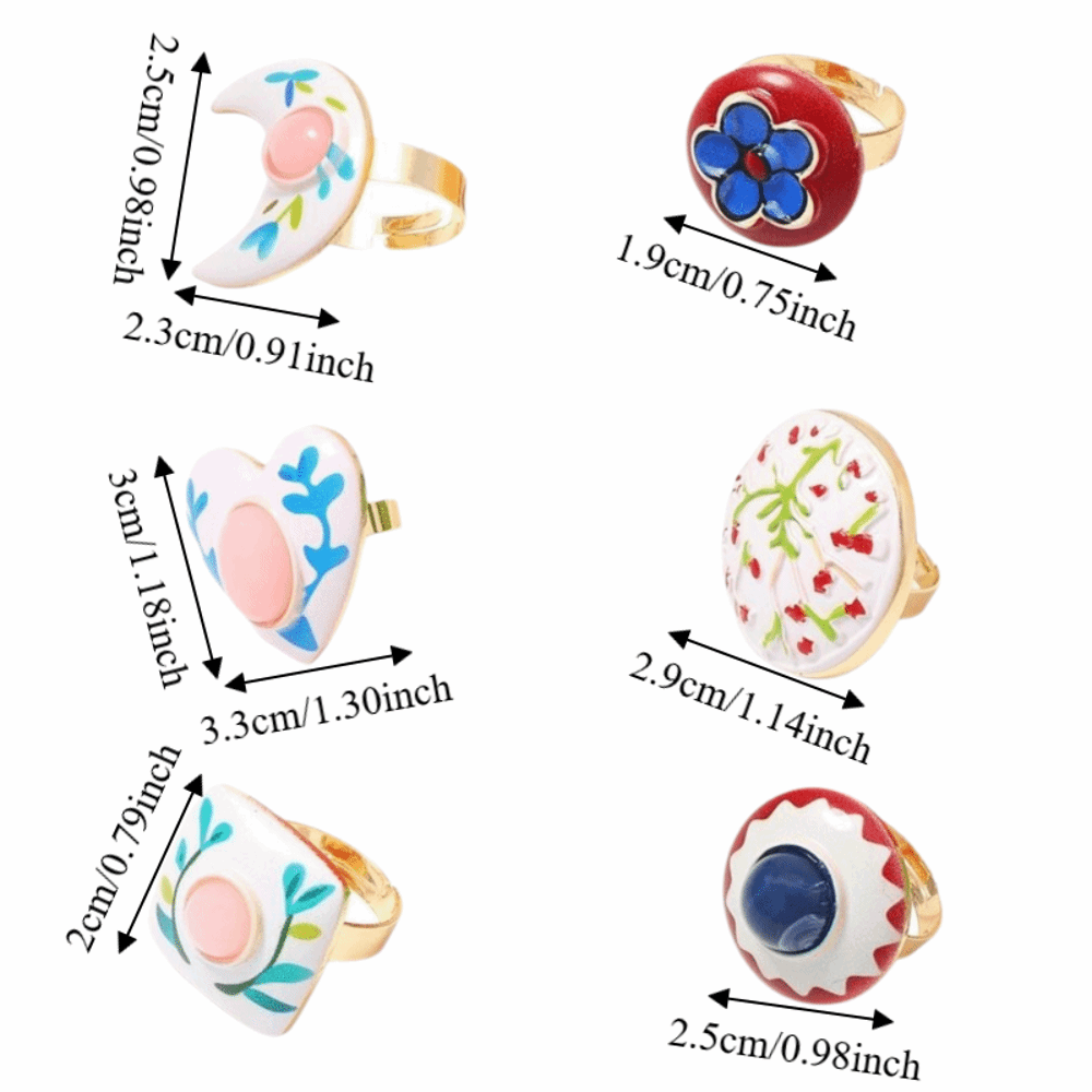 Exquisite Simple Alloy Flower Open Ring Crescent Shape Geometric Elegant Drip Oil Ring Versatile Design Round Heart Adjustable Ring Wedding