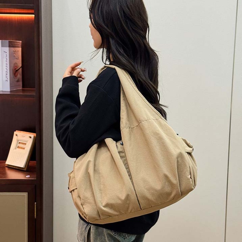 Versatile Casual Nylon Shoulder Bag Double Zipper Design Multi-Pocket Versatile Commuting Handbag Japanese Style Cloth Large Capacity Tote Bag Daily