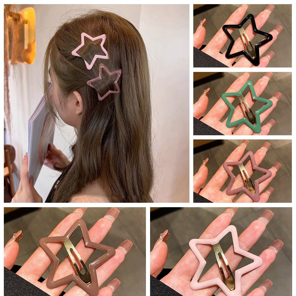 Sweet Pentagonal Star Star Hair Clip Hollow Metal Side Barrettes Colorful Headwear Y2k Hairpin Girls
