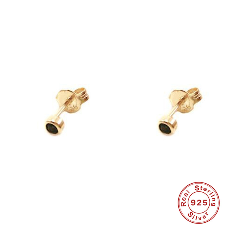 style Cute Black Round Earrings 925 silver Stud Earrings INS extremely Student Ear Jewelry