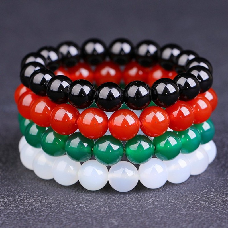 【Innovative Agate Bracelet Female White Black Green Crystal Circle Bracelet Male Student Bracelet