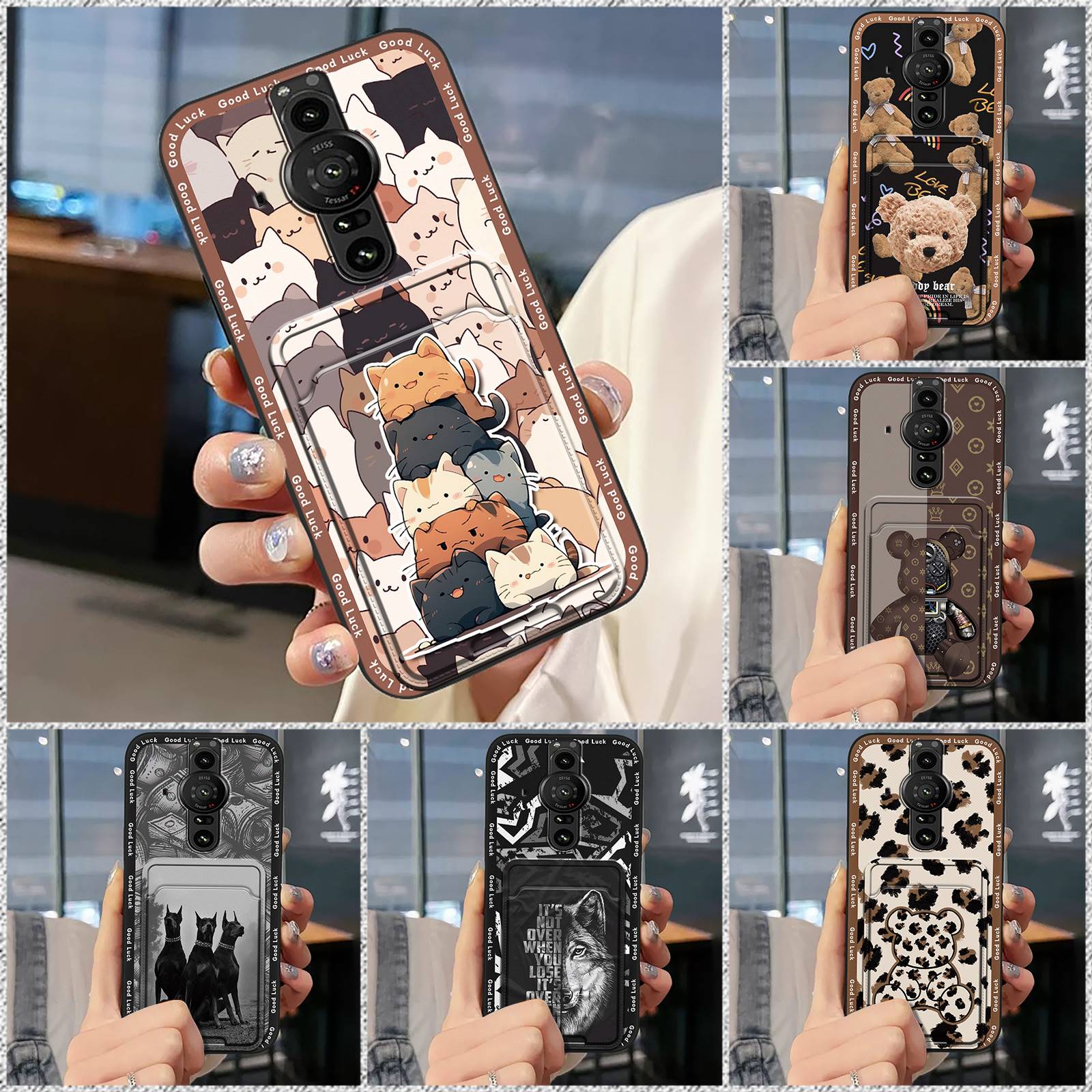 Card sleeve Cover Phone Case For Sony Xperia Pro-I Card bag Shockproof Soft case Graffiti TPU Fashion Design Full wrap
