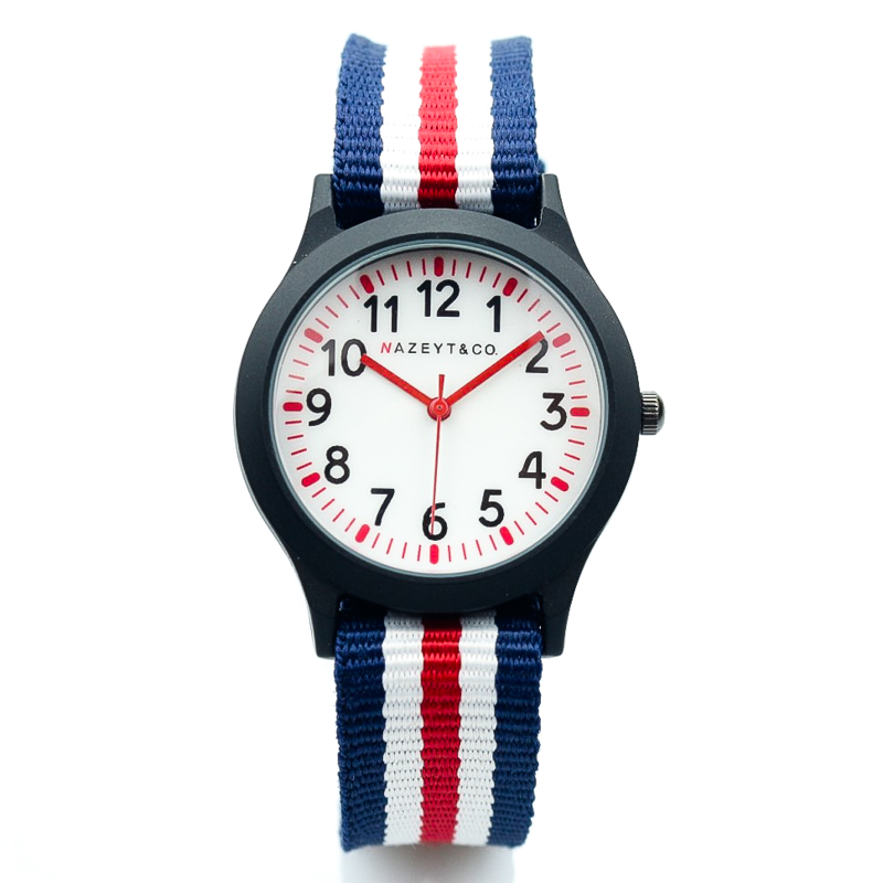 Wenefang Fashion New fashion child army watch middle boys and girls white hands black face sports quartz watch student women nylon gift clock