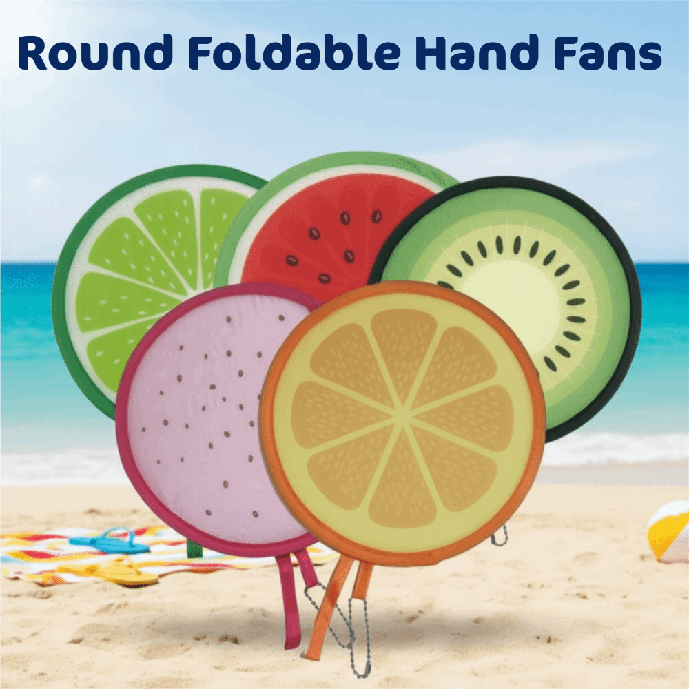 Cute Portable Round Foldable Hand Fans Fruit Style Cartoon Handheld Folding Fan Round Shape Foldable Design Cooling Fans Summer Events