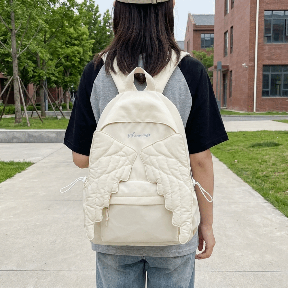 Sweet Solid Color Wing Backpack Jk Y2k Nylon Backpack Japanese Style Lightweight Students School Bag Outdoor