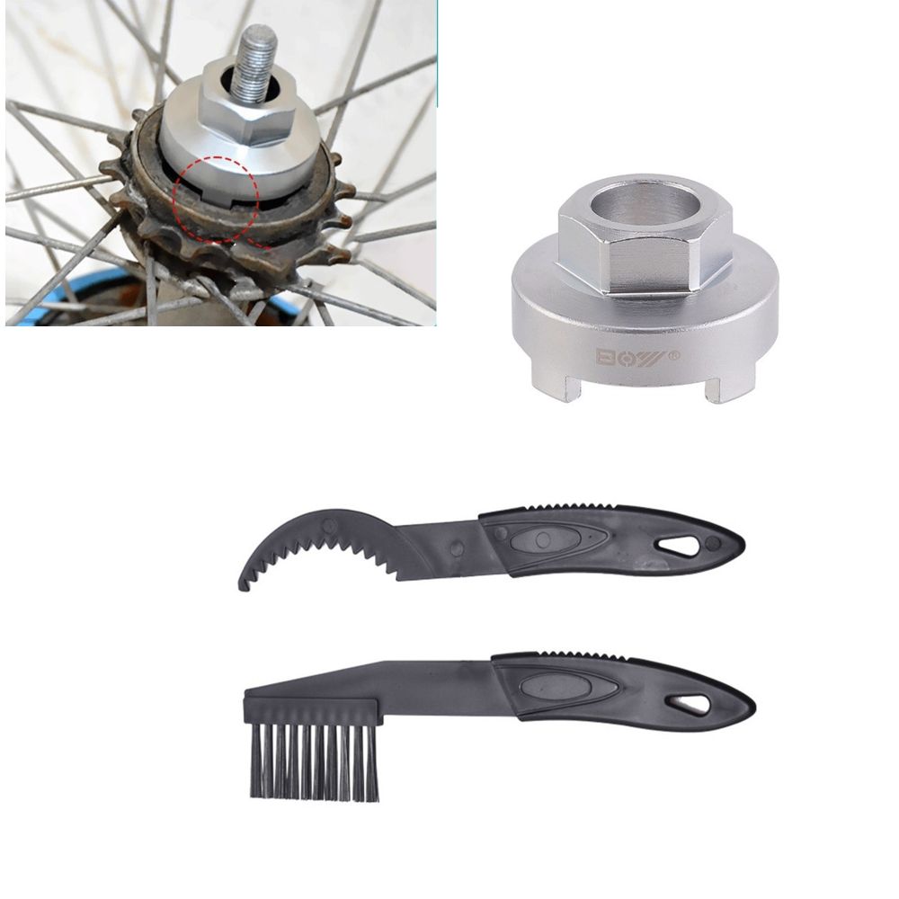 Durable 4 Notch Bike Freewheel Remover Tool Kit Single Speed High Carbon Steel Bicycle Flywheel Removal Tool with Cleaning Tool Easy To Use Bike Sprocket Puller Tool for Shimano Freewheel Systems Bike Repair