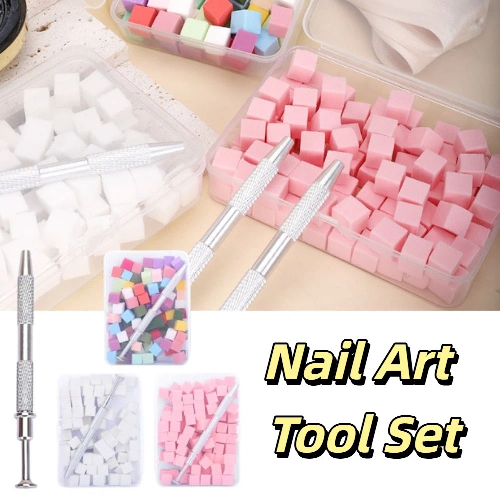 100Pcs/Box Gradient Sponge Brush With Tools For Nail Art Gel Polish Brush Glitter Powder Manicure Accessory