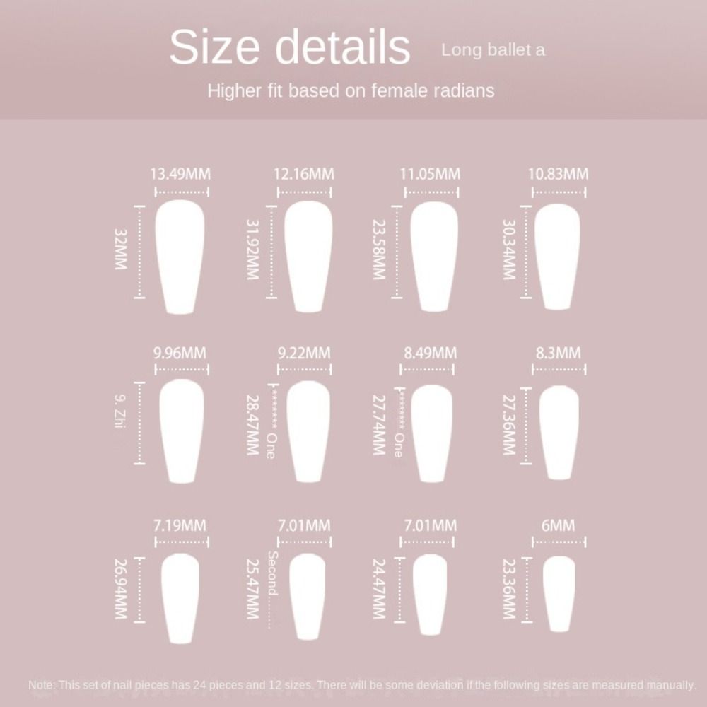 24pcs Manicure Press on Nails DIY Long French Fake Nails Ballerina Leaf White Edge