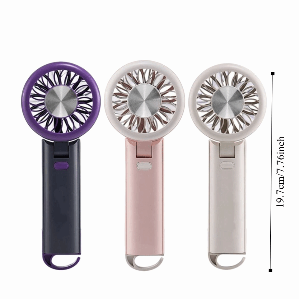 High Wind Power High Speed Mini Electric Fan Foldable Design Carabiner Handheld Fan Shock Absorption Rechargeable Portable Fan Office Environment