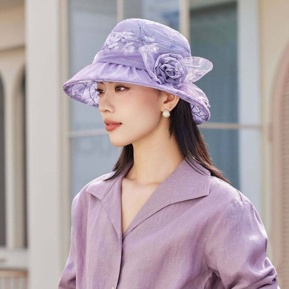 Panama Hat Folding Floral Fisherman Hat Breathable Portable Thin Bow Sunshade Cap Lightweight Cloth Sunscreen Basin Hat Travel