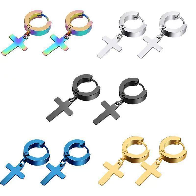 【New arrivals】Korean Style Simple Cross Titanium Men's Studs/Ear Buckle Ebay Fashion Jewelry