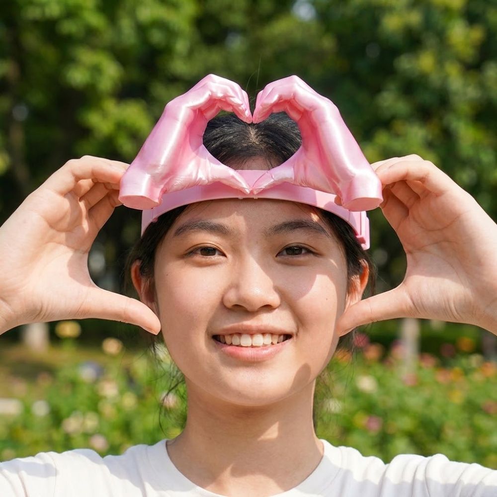 Portable 3D Printing Palm Sun Hat Funny Heart Hands Palm Sunshade Headband UV Protection Hands-Free Hand Shape Sun Visor Summer Season