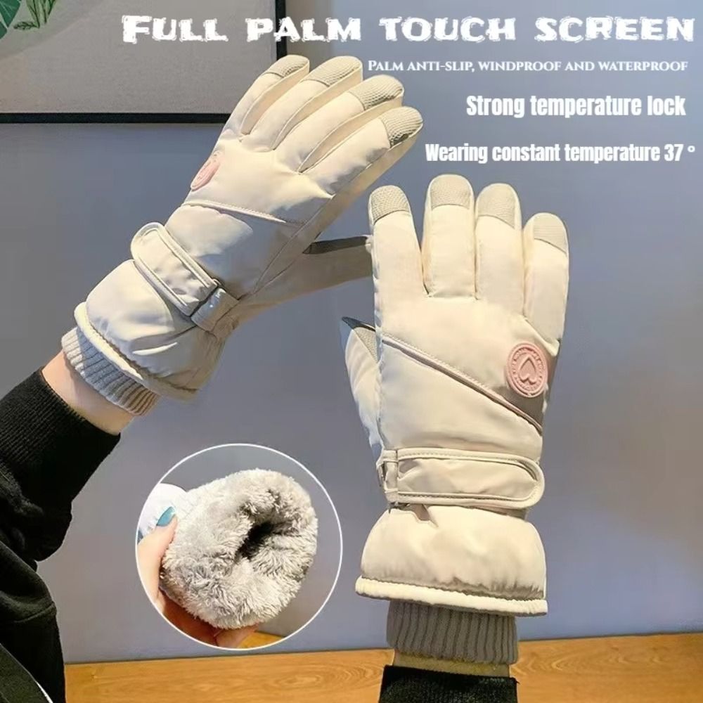 Thick Warm Fleece Lined Winter Skiing Gloves Anti-slip Touchscreen Plush Warm Riding Gloves Windproof Waterproof Cycling Mitten for Women Electric Bike Riding