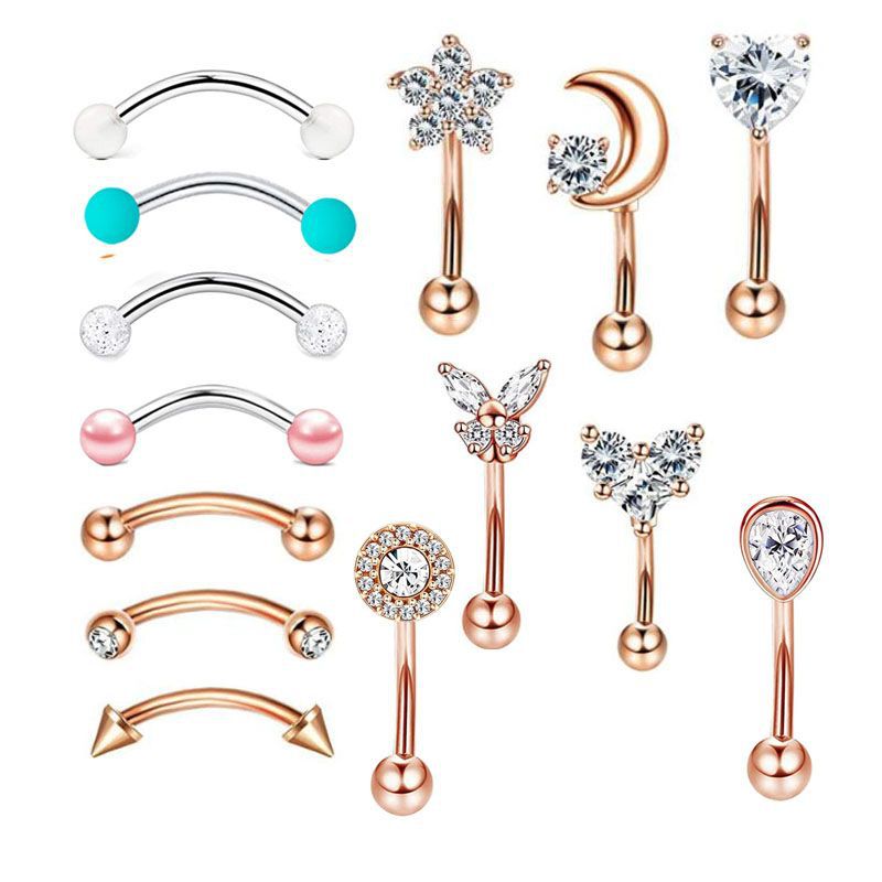Sale】Piercing diamond eyebrow ring stainless steel universal ring zircon eyebrow nail ear bone nail suit