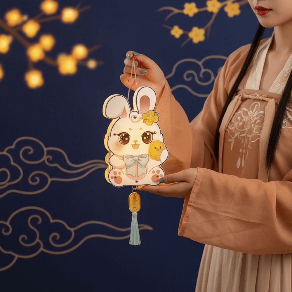 Handmade Craft Kit LED Glow DIY Paper Lantern Battery Portable Glowing Rabbit Light Vintage 3D Paper Chinese Flower Lamp Festival