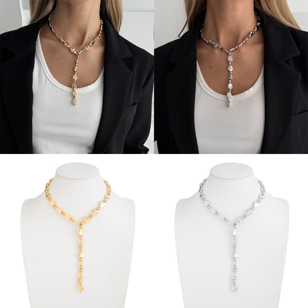 Creative Vintage Irregular Necklace Gold/Silver Tassels Design Choker Necklace Adjustable Imitation Metal Pendant Necklace Daily Jewelry Accessories