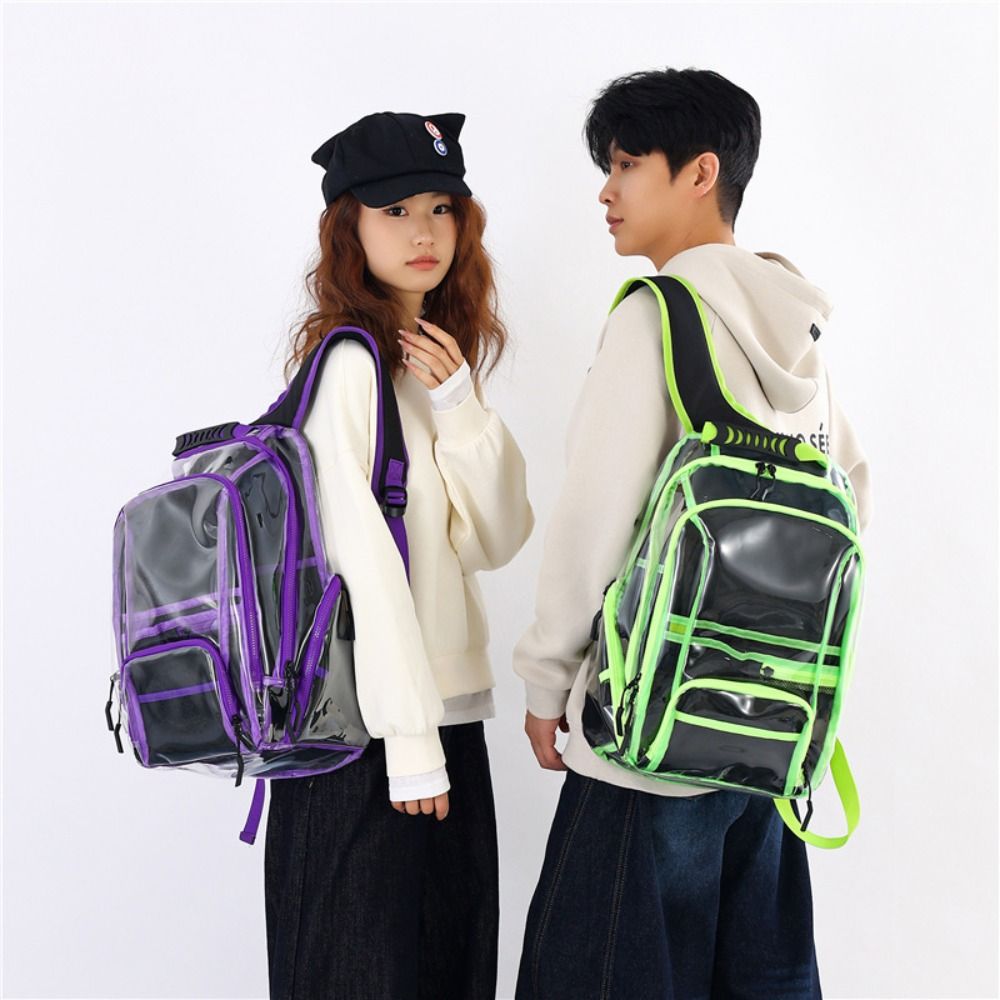 Unisex Large Capacity Transparent Backpack Visible Waterproof PVC School Bag PVC Soft Handle Clear Backpack Concert Stadium