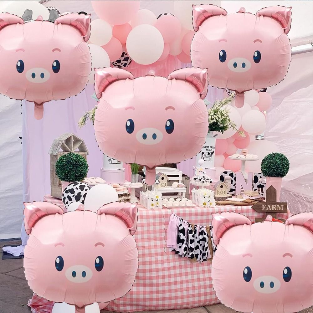 Animal Theme Party Decor Inflatable Cartoon Pig Head Foil Balloons Aluminum Film Pink Pig Balloons Cute Animal Balloons Holiday