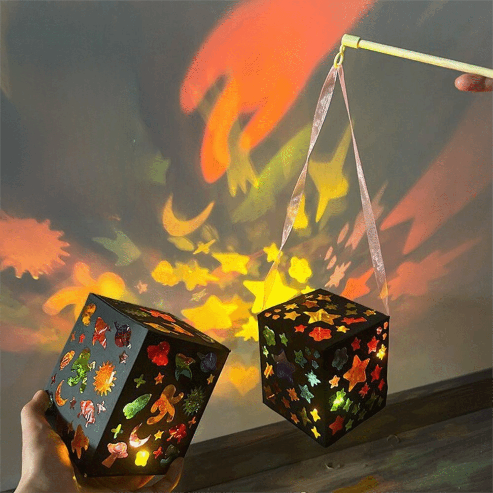 Portable Colorful DIY Projection Lamp Kit Glass Paper Early Educational DIY Lantern Making Kit Hanging Handmade Luminous Handheld Lamp For Children