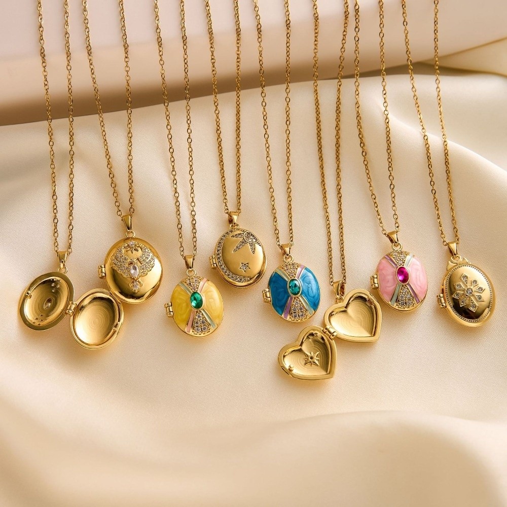Trendy Stainless Steel Photo Frame Necklace Romantic Delicate Design Heart Photo Choker Oval Shape Accent Vintage Openable Necklace Bridal Jewelry