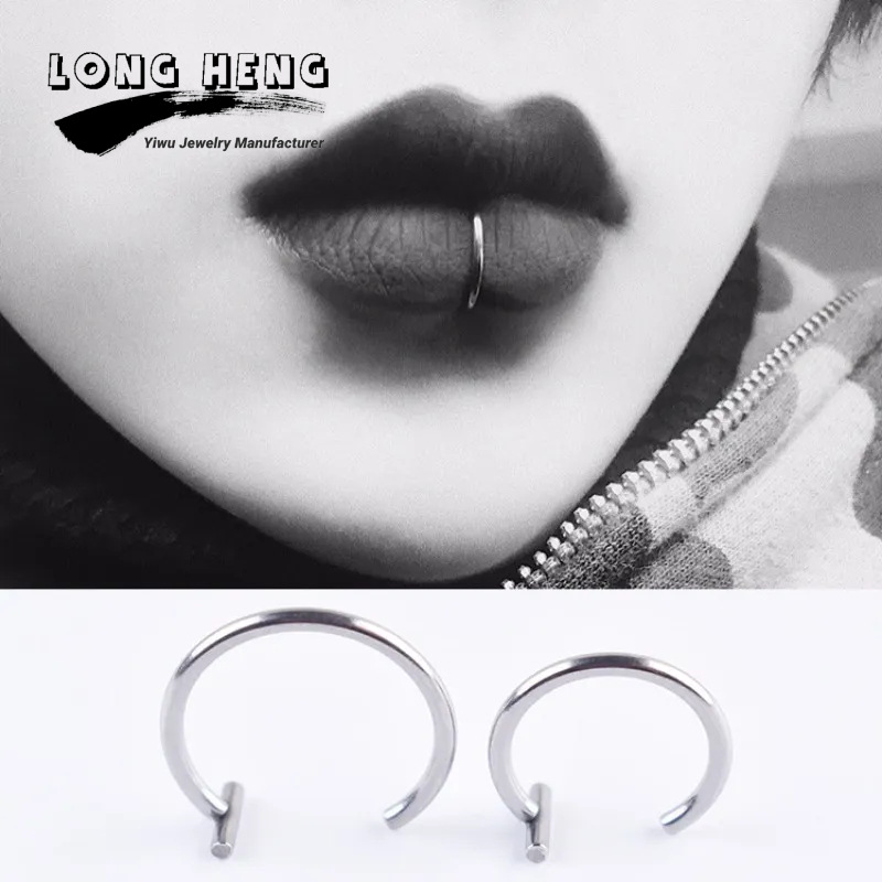 【Top Picks】Long Heng Personality No Hole Fake Lip Nail Lip Clip Lip Ring Puncture Titanium Steel 316L Stainless Steel Jewelry
