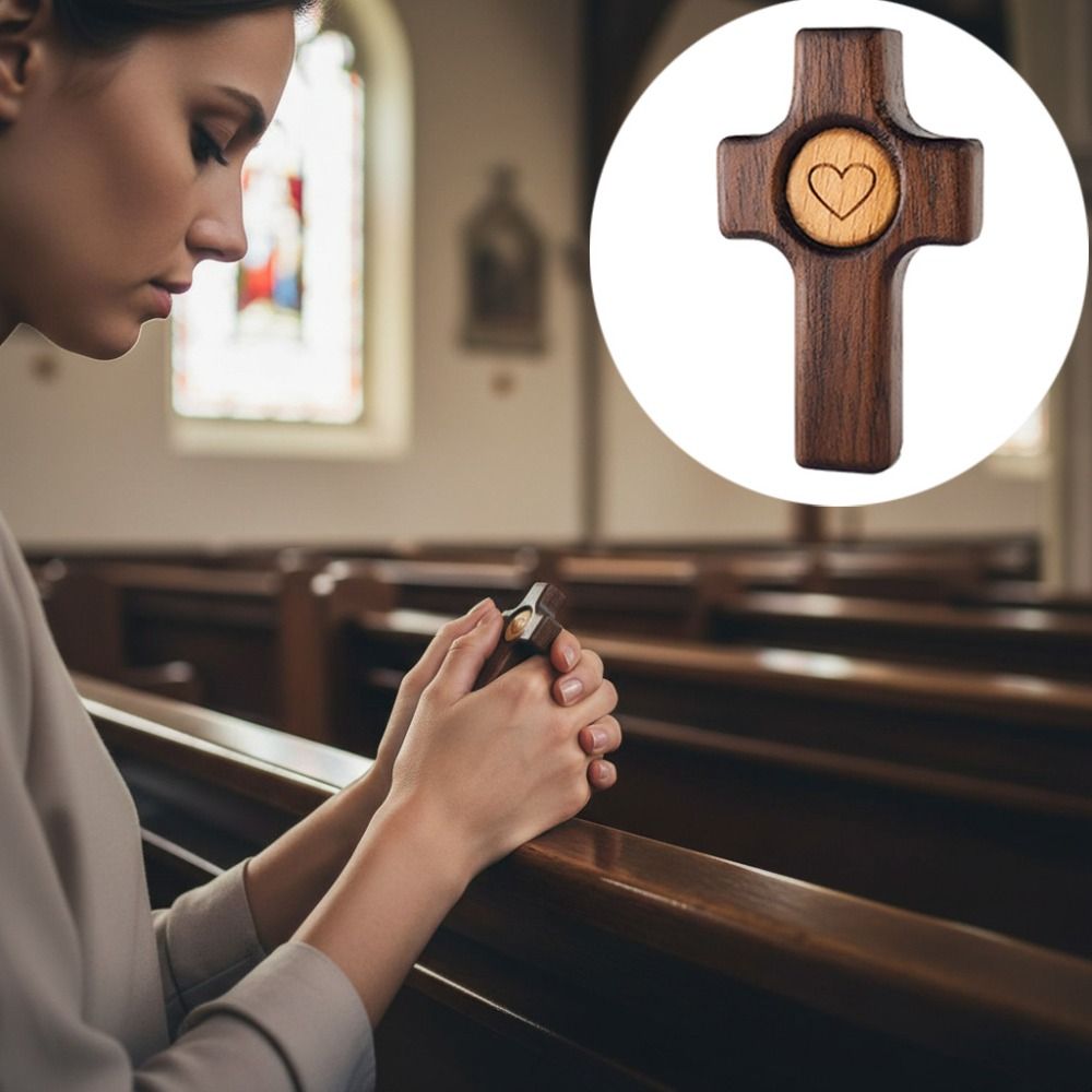 2 Piece Portable Black Walnut Easter Pocket Heart Pattern Mini Handheld Wooden Comfort Holding Thumb Gift