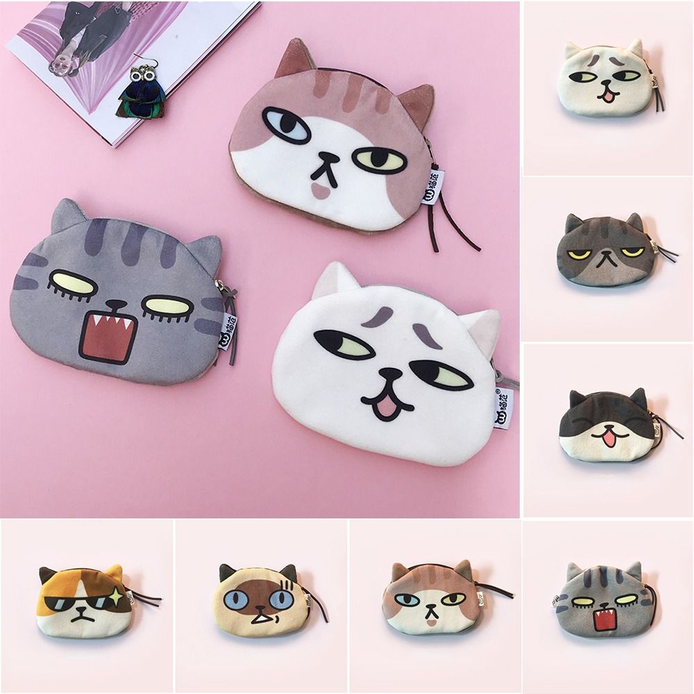 Outdoor Cat Expression Coin Purse Cute Pattern Cartoon Design Change Storage Bag Small Item Bag Gift