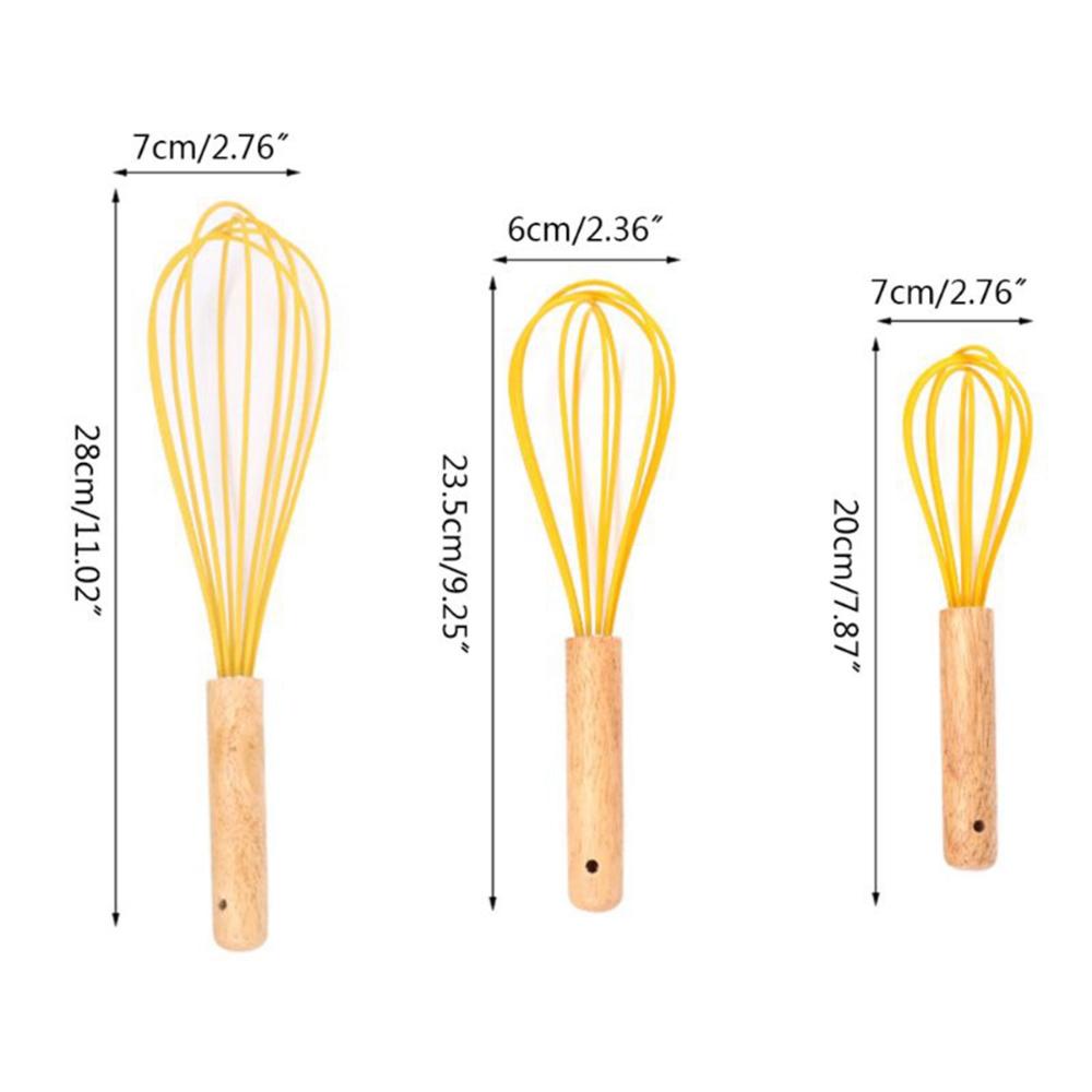 Home Baking Heat Resistant Wooden Handle Manual Silicone Blender Frother Egg Beater Whisk Mixer