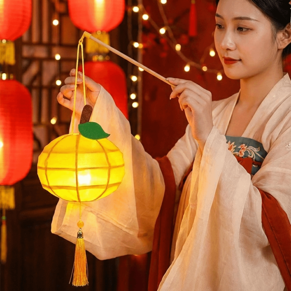 Cute Chinese Style Persimmon Lantern with Tassel Luminous DIY Lantern Making Kit Blessing Portable Handheld Lantern Lantern Festival