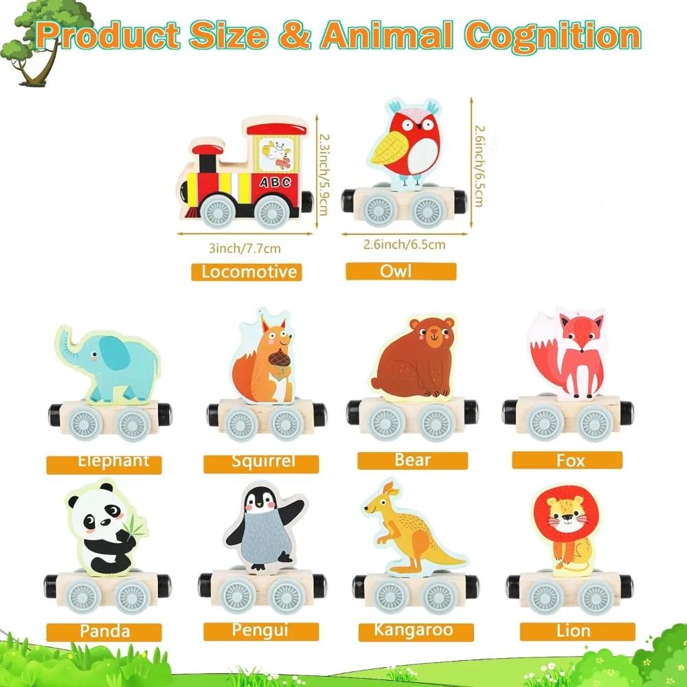 Puzzle Toy Transportation Magnetic Train Toys Educational Animal Fruit Train Wooden Toy Assembling Cognition Learning Wooden Magnetic Train For Toddlers