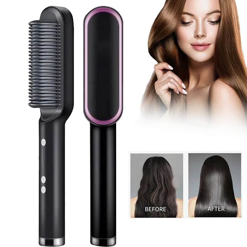 Professional Electric Comb Straightener Brush Mini Hair Iron Straightening Negative Ion Heating Hot Comb Styling Appliances