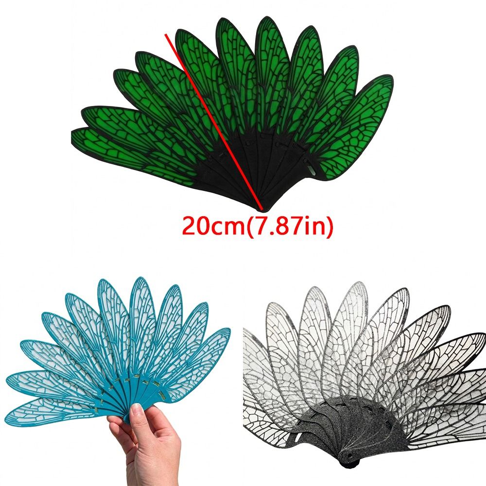 Photo Prop 3D Printed Dragonfly Wing Folding Fan Portable Realistic Feather Handheld Feather Fan Handmade Art Plastic Imitation Cicada Wing Fan Beach Vacation