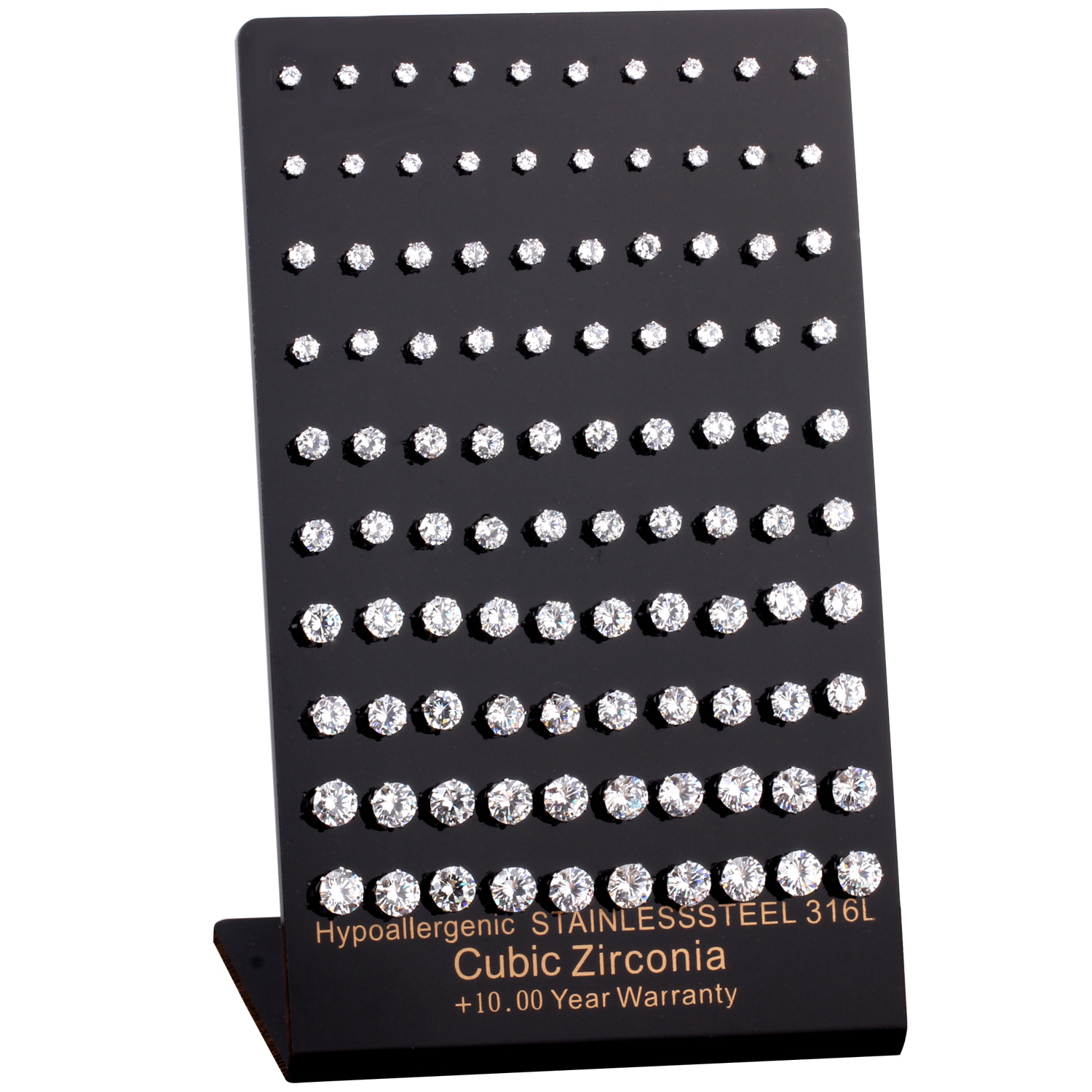 【Hongtai Store】New 50Pairs/lot Hypoallergenic Shiny 316L Stainless Steel Cubic Zirconia Stud Earring 3mm-7mm