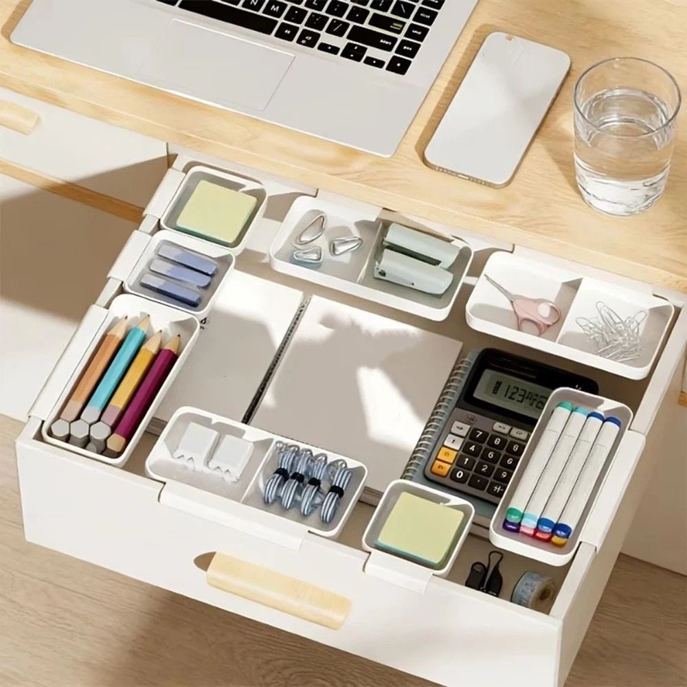 4PCS Practical Plastic Hanging Storage Box Wall Mounted Space Saving Stationery Storage Box with Dividers Drawers Hanging Organizer Office