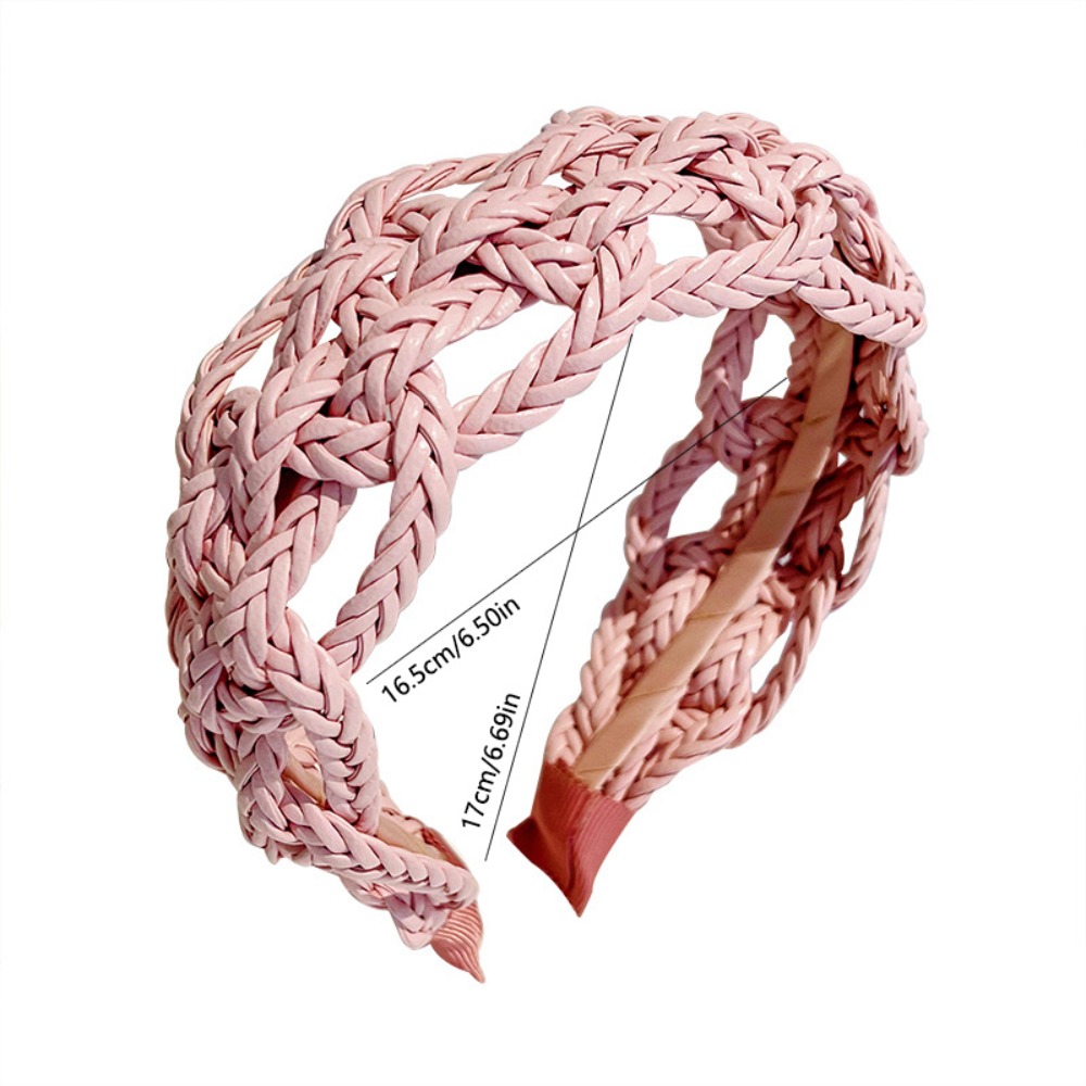 Elegant Wide Side PU Weave Hairband Headwear Solid Color Braid Headband Hollowed Out Geometric Weave Style Hair Hoop Women