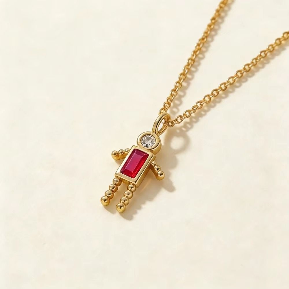 New Cute Child-Shaped Necklace Zircon Copper Collar Gold Color Chain Chain Choker Long Necklace Couples