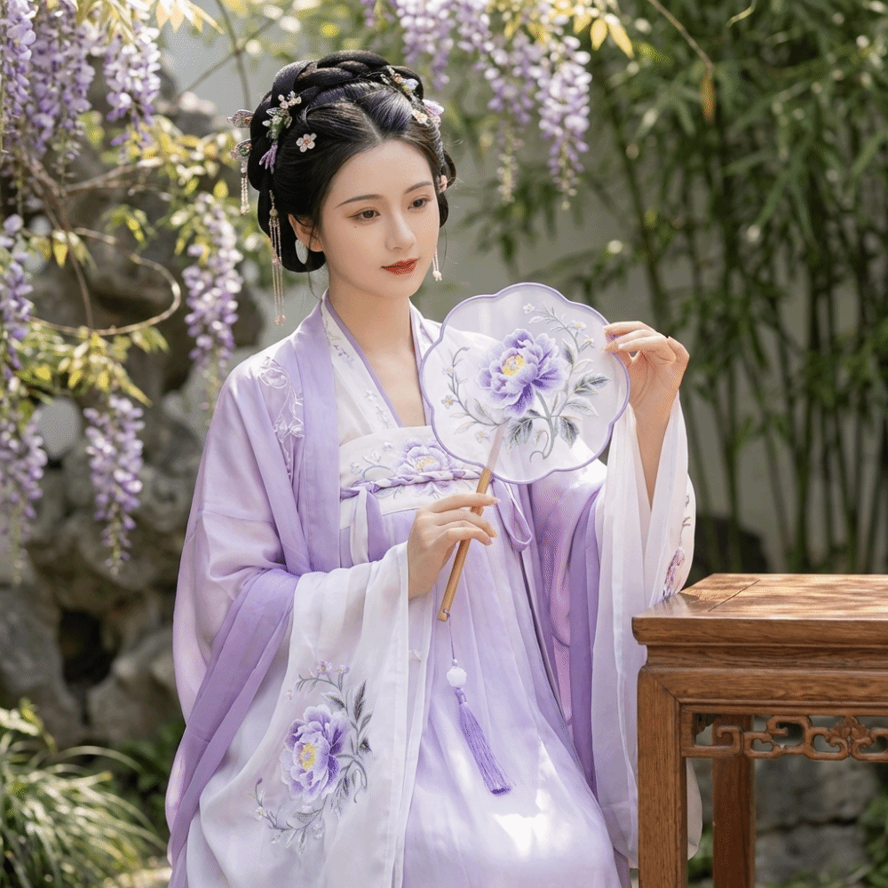 Portable Chinese Style Double Sided Embroidery Fan Semi-Transparent Long Handle Embroidery Round Fan with Tassel Classical Vintage Hand Fan Party