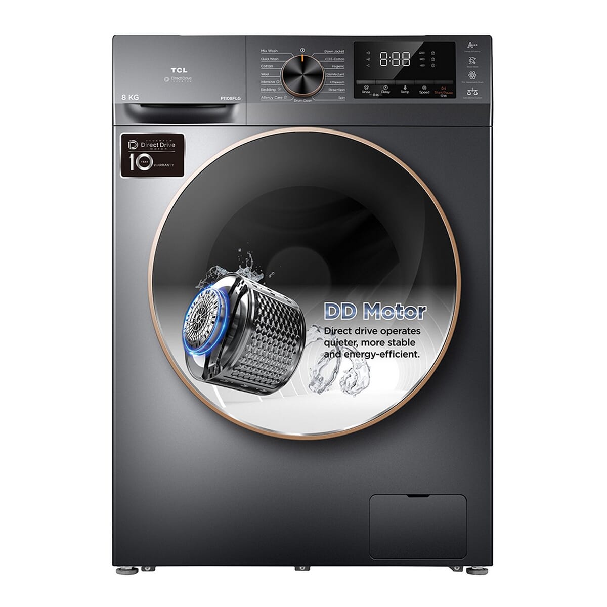 TCL 8Kg Front Load Washing Machine, Model-P1108 F L G, 10 Years Warranty