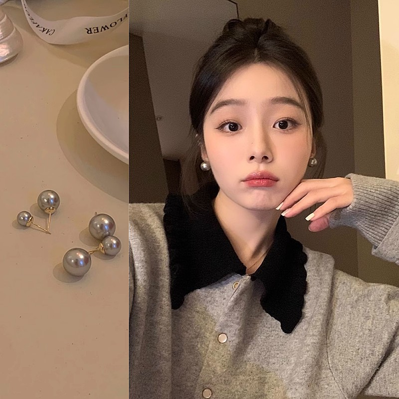 【New Arrivals】French Retro Grey Pearl Earrings Light Luxury Niche Earrings High-end Earrings Women's Earrings without Ear Holes Mosquito Plate Ear Clip